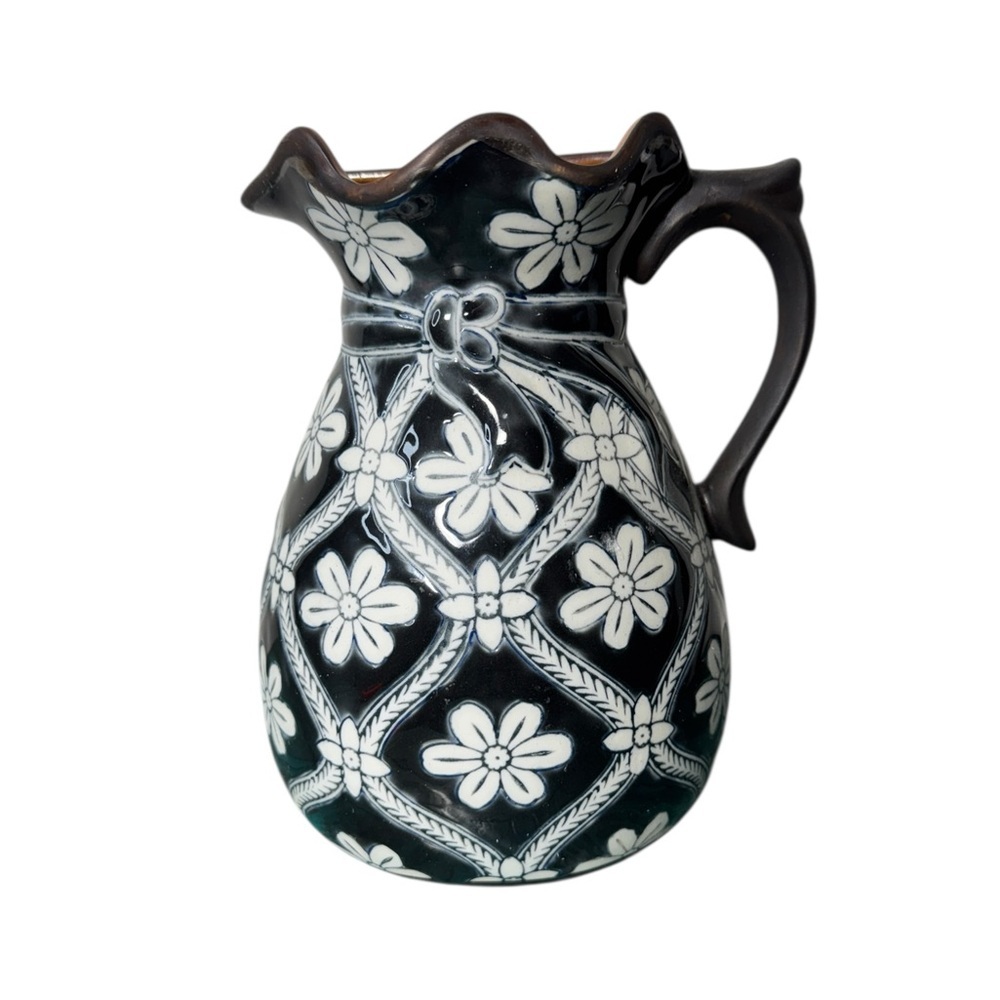 Vintage Ceramic Wall Pocket Floral Wall Hanging Pitcher Vase Wall Planter